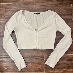 White zip-up crop top